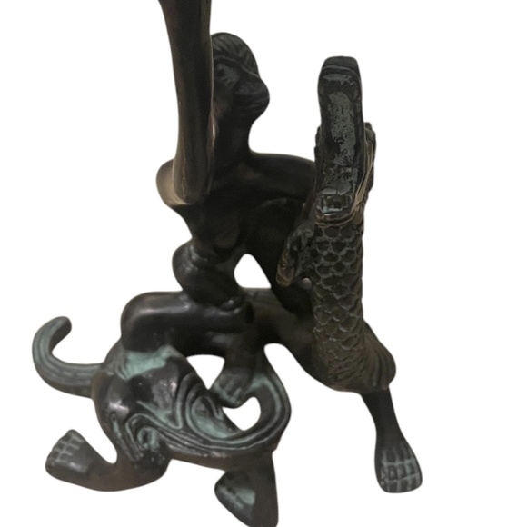 Chinese Bronze Copper Immortal Riding Dragon Statue Hand Carved Boshan Furnace - Picture 4 of 13